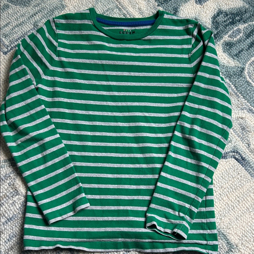 Mini Boden Green and White Striped Long Sleeve Tee